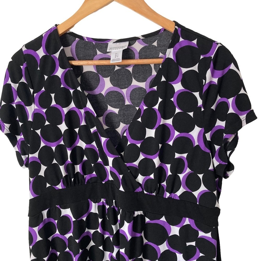 Motherhood Maternity Purple Dot Crossover V-Neck Dress L - Picture 2 of 8